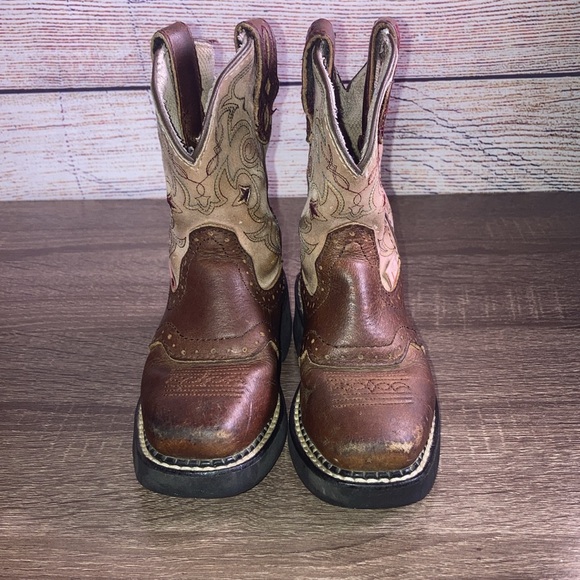 Pre Owned Little Girls Justin Brown Leather Square Toe Western Boots Size 8.5 D - Picture 2 of 12